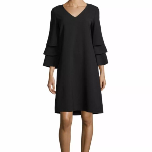 Lafayette 148 New York NWT black shift dress volume sleeve size medium - Picture 2 of 11